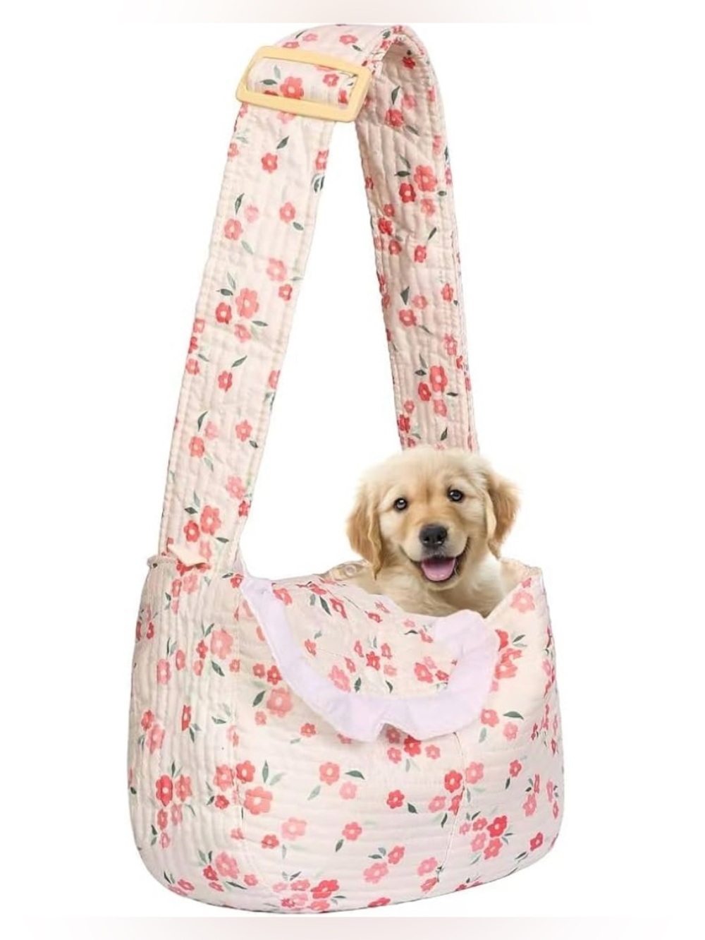 Floral Pink Pet Carrier Sling - Soft Quilted Dog Sling